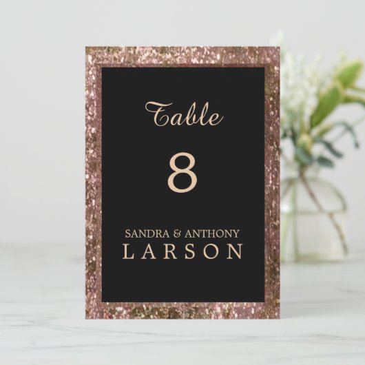 Roze Gouden Glitter Bruiloft Tafel Nummers Kaart (Staand voorkant)
