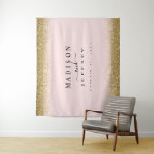 Roze & Gouden Glitter Bruiloftachtergrond Wandkleed (In situ)