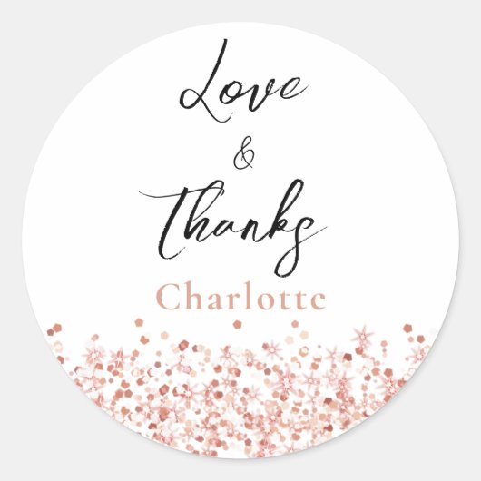 Roze Gouden Glitter Bruiloftsfeest bedankt Ronde Sticker (Voorkant)