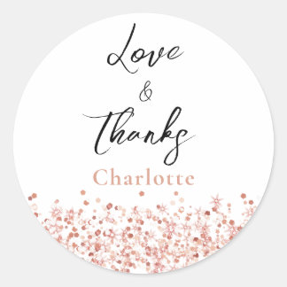 Roze Gouden Glitter Bruiloftsfeest bedankt Ronde Sticker