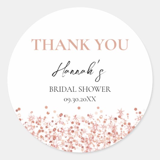 Roze Gouden Glitter Bruiloftsfeest bedankt Ronde Sticker (Voorkant)