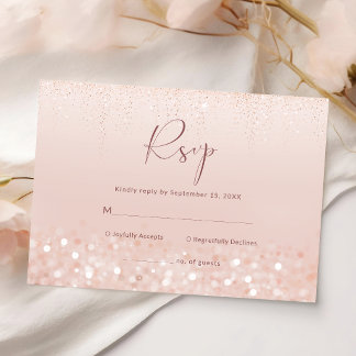 Roze Gouden Glitter Bruiloftsfeest RSVP Kaart
