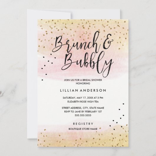 Roze Gouden Glitter Brunch en Bubbly Vrijgezellenf Kaart (Voorkant)