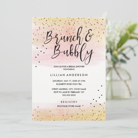 Roze Gouden Glitter Brunch en Bubbly Vrijgezellenf Kaart (Staand voorkant)