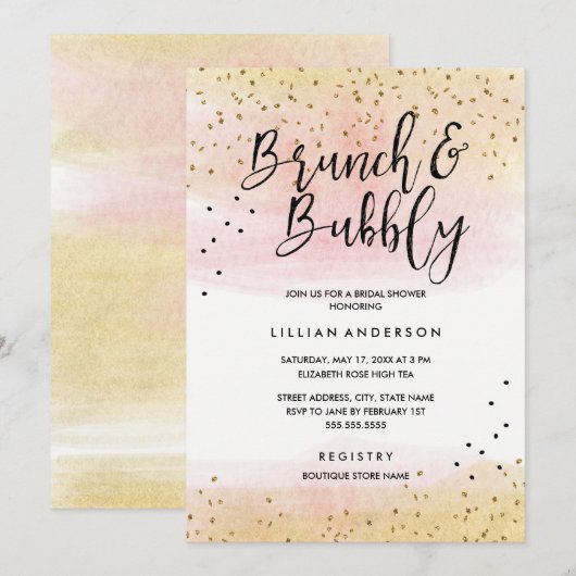 Roze Gouden Glitter Brunch en Bubbly Vrijgezellenf Kaart (Voorkant / Achterkant)