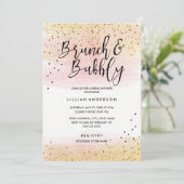 Roze Gouden Glitter Brunch en Mousserende Bruidsdo Kaart (Staand voorkant)