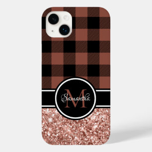 Roze Gouden Glitter Buffalo Plaid Monogram Case-Mate iPhone 14 Plus Hoesje