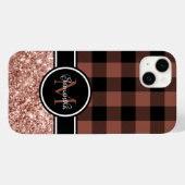 Roze Gouden Glitter Buffalo Plaid Monogram Case-Mate iPhone Case (Achterkant (horizontaal))
