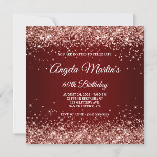 Roze Gouden Glitter Burgundy Ombre 60e Verjaardag Kaart