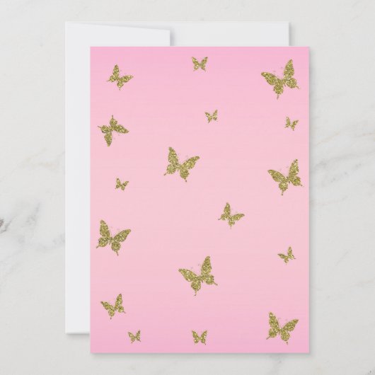 Roze & Gouden Glitter Butterfly Sweet 16 Party Kaart (Achterkant)