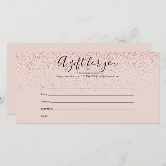 Roze Gouden Glitter Cadeaubon (Voorkant / Achterkant)