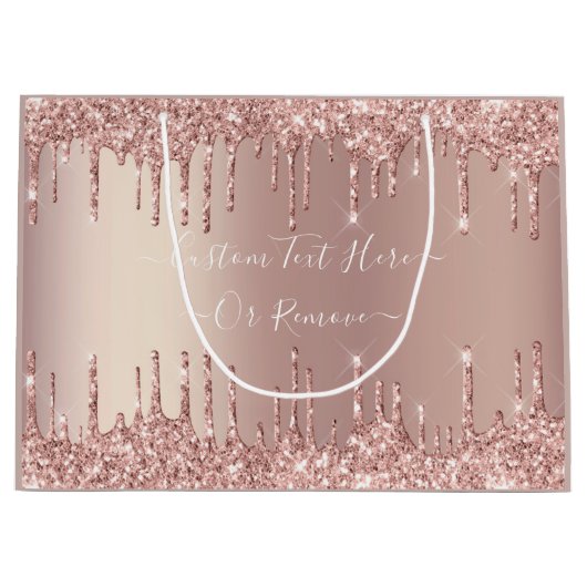 Roze Gouden Glitter Cadeautas met Aangepaste Tekst (Voorkant)