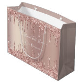 Roze Gouden Glitter Cadeautas met Aangepaste Tekst (Achterkant Gekanteld)