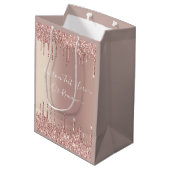 Roze Gouden Glitter Cadeautas met Aangepaste Tekst (Achterkant Gekanteld)