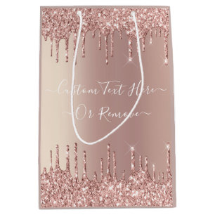Roze Gouden Glitter Cadeautas met Aangepaste Tekst