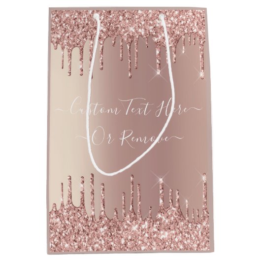 Roze Gouden Glitter Cadeautas met Aangepaste Tekst (Voorkant)