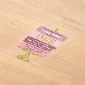 Roze & Gouden Glitter Cake 1e verjaardag Acryl Uitnodigingen (Laagn)