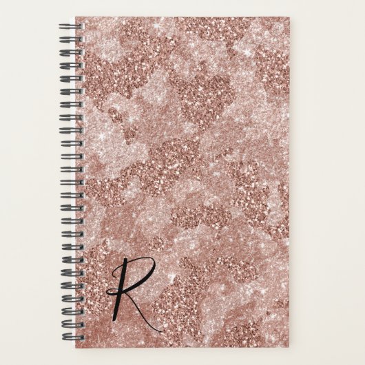 Roze Gouden Glitter Camouflage Jaarlijks Monogram Planner (Voorkant)