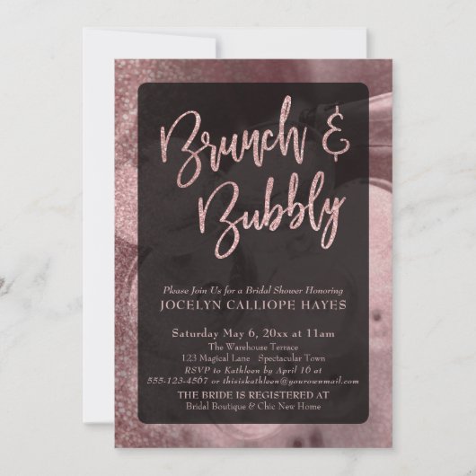 Roze Gouden Glitter Champagne Brunch & Bubbels Kaart (Voorkant)