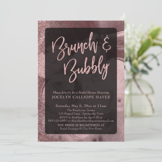 Roze Gouden Glitter Champagne Brunch & Bubbels Kaart (Staand voorkant)
