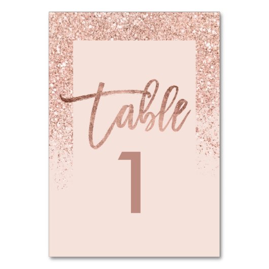 Roze gouden glitter chic blozend roze tafelnummer (Achterkant)