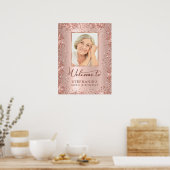 Roze Gouden Glitter Chique 90e Verjaardag Foto Wel Poster (Keuken)