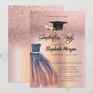 Roze Gouden Glitter Chique Jurk Afstudeerhoed Afst Kaart