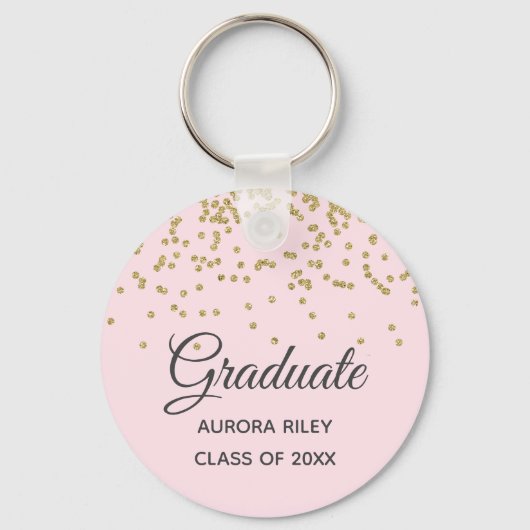 Roze Gouden Glitter Confetti Afstudeercadeau Sleutelhanger (Voorkant)