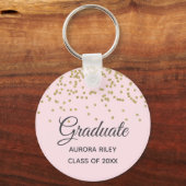 Roze Gouden Glitter Confetti Afstudeercadeau Sleutelhanger (Voorkant)