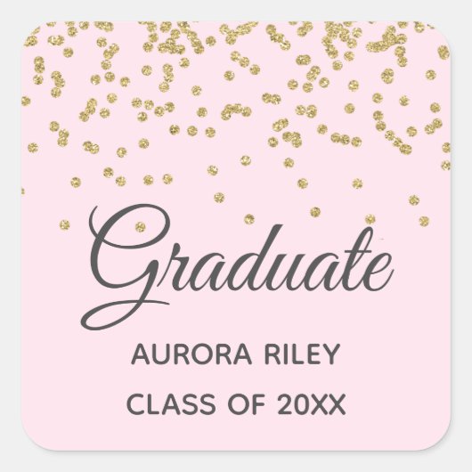 Roze Gouden Glitter Confetti Afstudeercadeau Vierkante Sticker (Voorkant)