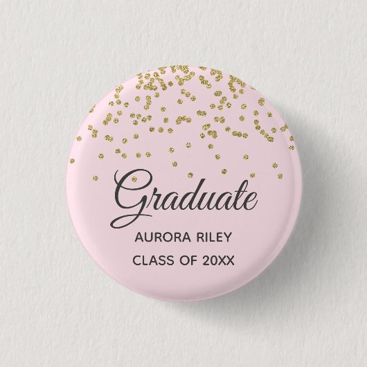 Roze Gouden Glitter Confetti Afstudeergeschenk Ronde Button 3,2 Cm (Voorkant)