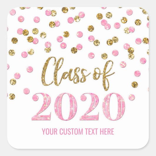Roze Gouden Glitter Confetti Afstuderen 2020 Vierkante Sticker (Voorkant)