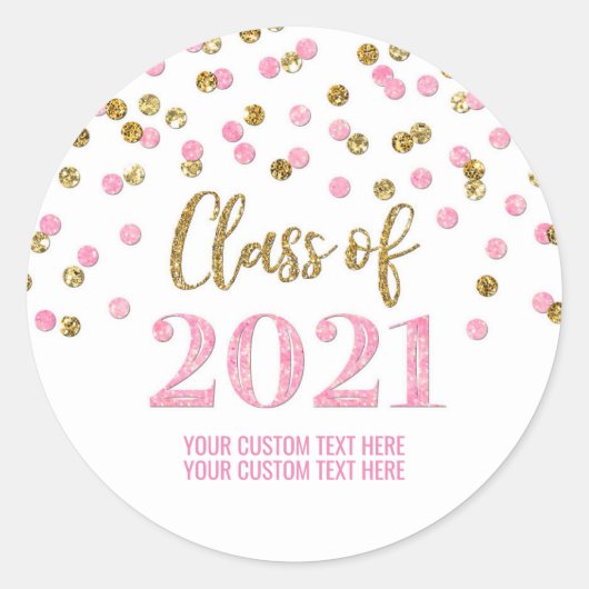 Roze Gouden Glitter Confetti Afstuderen 2021 Ronde Sticker (Voorkant)