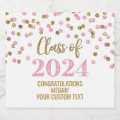Roze Gouden Glitter Confetti Afstuderen Sparkling Wijnetiket (Enkel label)