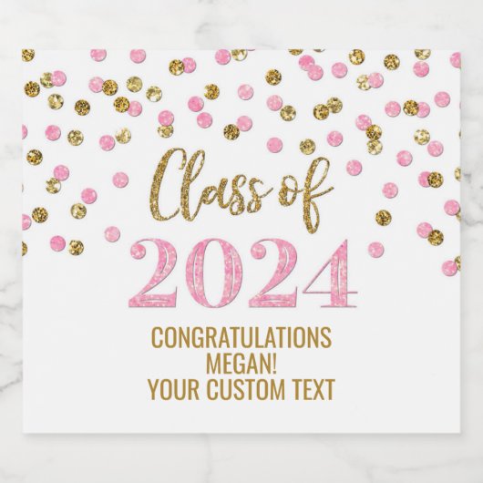 Roze Gouden Glitter Confetti Afstuderen Sparkling Wijnetiket (Enkel label)