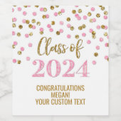 Roze Gouden Glitter Confetti Afstuderen Wijn Etiket (Enkel label)