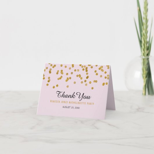 Roze Gouden Glitter confetti Bachelorette Bedankt (Voorkant)