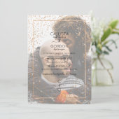 Roze Gouden Glitter Confetti Border Fotobruiloft Kaart (Staand voorkant)