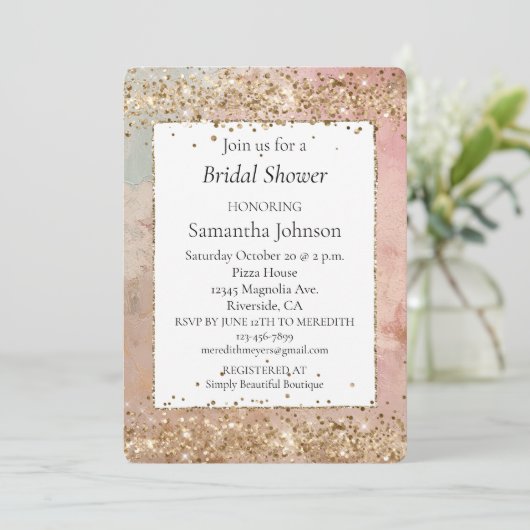 Roze Gouden Glitter Confetti Bruiloftsfeest Kaart (Staand voorkant)