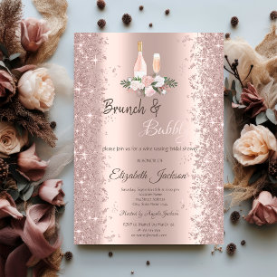 Roze Gouden Glitter Confetti Brunch Bruidsfeest Kaart