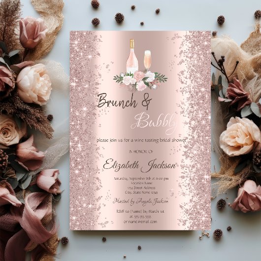 Roze Gouden Glitter Confetti Brunch Bruidsfeest Kaart