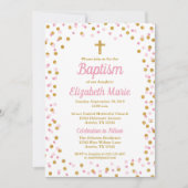 Roze & Gouden Glitter Confetti Doopuitnodiging Kaart (Voorkant)