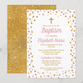 Roze & Gouden Glitter Confetti Doopuitnodiging Kaart
