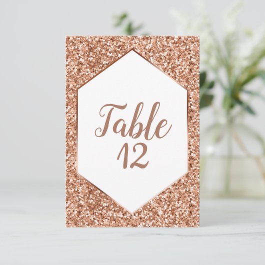 Roze Gouden Glitter Confetti Glam Receptie Zitplaa Kaart (Staand voorkant)