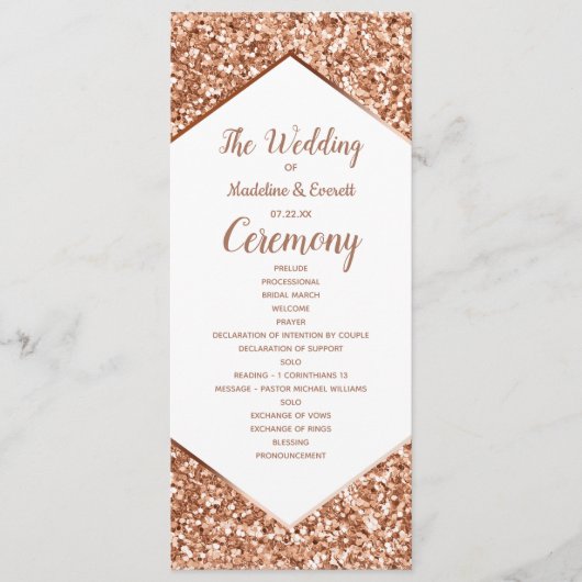 Roze Gouden Glitter Confetti Glam Trouwprogramma Programmakaart (Voorkant)