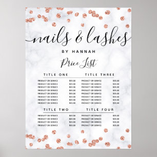 Roze Gouden Glitter Confetti Marmer Prijsmenu  Poster