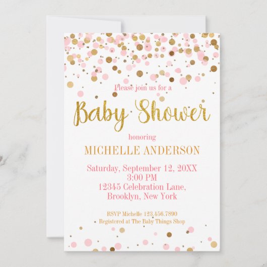 Roze Gouden Glitter Confetti Modern Baby shower Kaart (Voorkant)