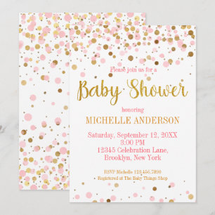 Roze Gouden Glitter Confetti Modern Baby shower Kaart