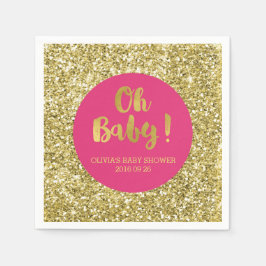 Roze Gouden Glitter Confetti Oh Baby Baby shower Servet