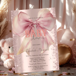 Roze Gouden Glitter Confetti Roze Strik Baby Showe Kaart